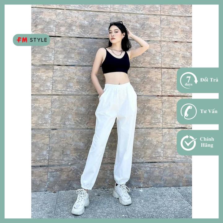 Quần jogger nữ FM Style dây rút bo lai chất đũi xuất xịn , quần baggy nữ phong cách thể thao cá tính 206140108