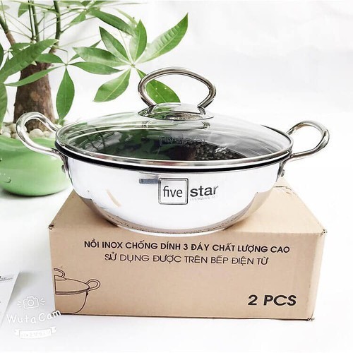 Nồi Kho Thịt Cá 20cm 3 Đáy từ Chống Dính Fivestar – nồi nấu kèm nắp kính tiện dụng cao cấp