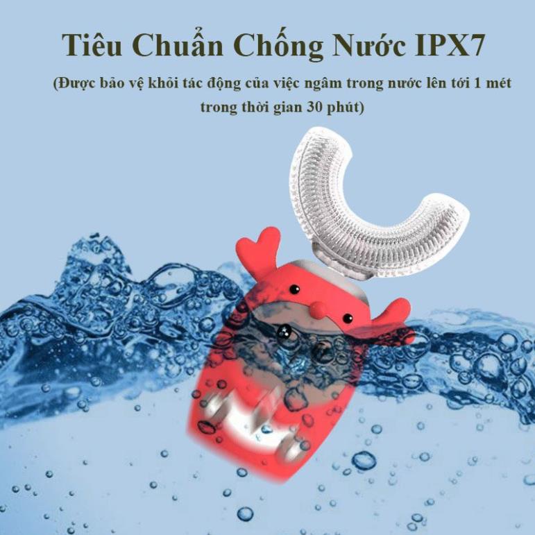 Bàn chải đánh răng điện chữ U cho bé - Chất liệu silicon cao cấp - Thiết kế hoạt hình ngộ nghĩnh cho bé yêu