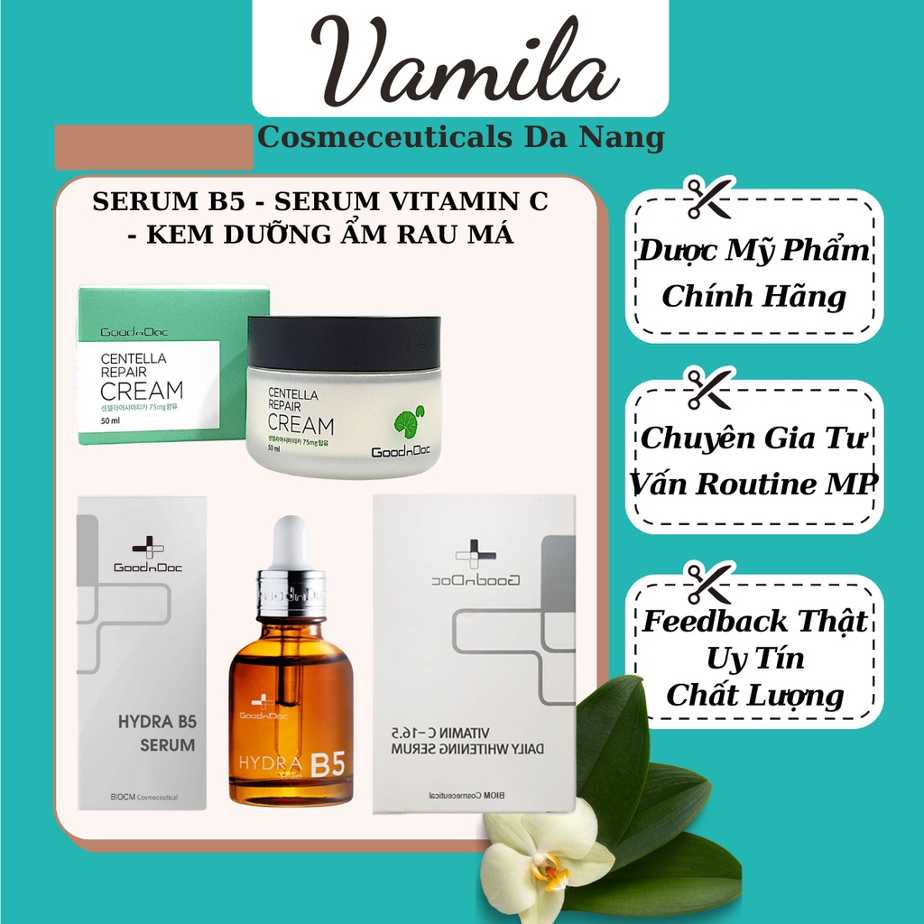 Combo Serum Dưỡng Ẩm Phục Hồi B5 GoodnDoc - Serum Vitamin C 16.5 Goodndoc Chính Hãng - Vamila Cosmeceuticals