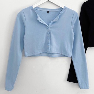 💗 Áo Croptop Tay Dài Cúc Ngực - Áo phông basic 💗