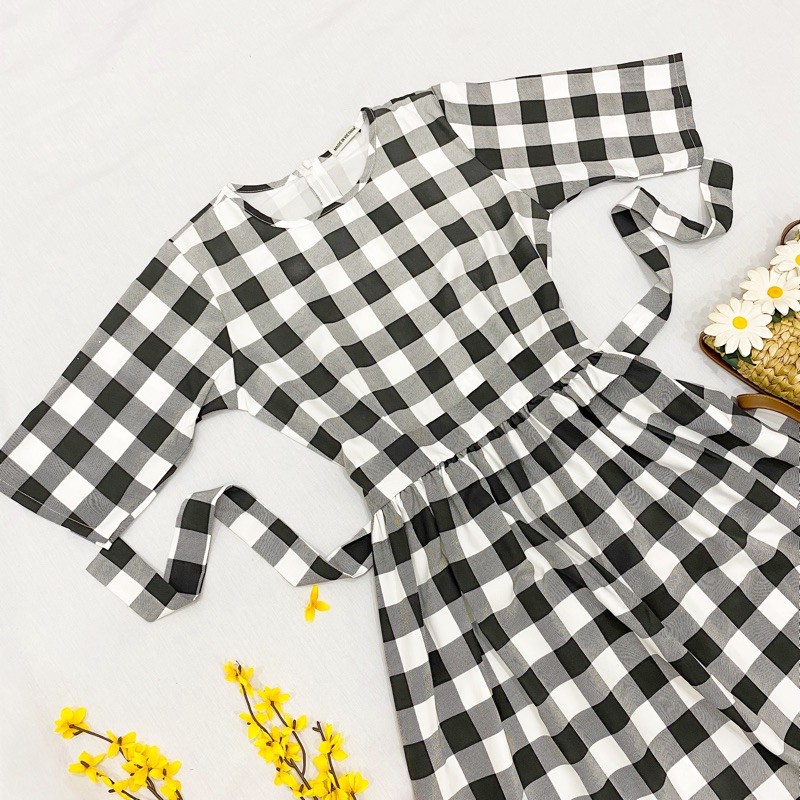 Đầm caro đen to form dài xuongvnxk