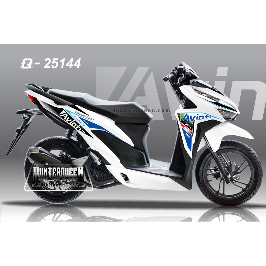 Tem rời Vario 2018 xe trắng. Avintia, racing. Thay đổi màu sắc và chi tiết theo yêu cầu. Sắc nét, bền màu