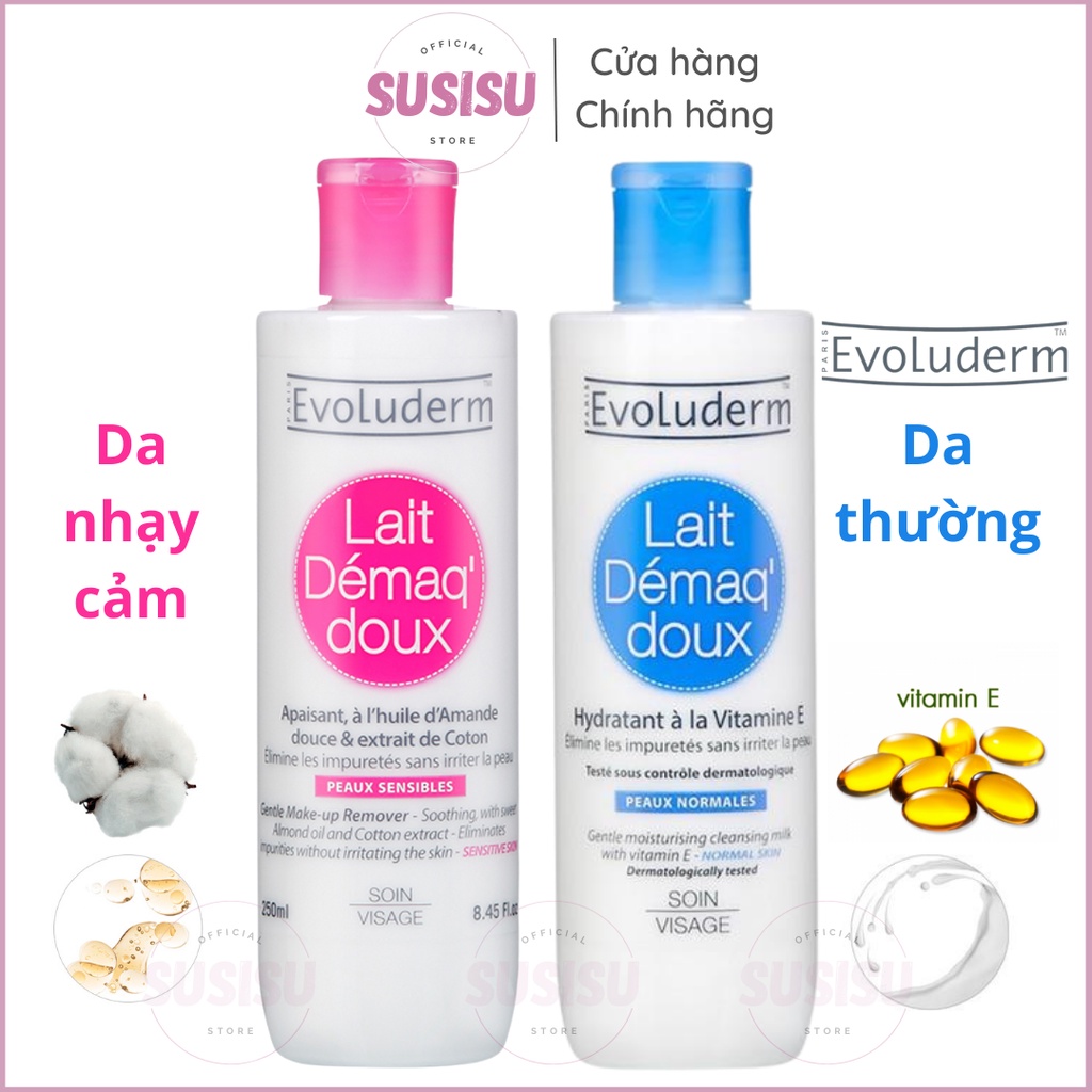 Sữa tẩy trang EVOLUDERM 250ml Gentle Make-up Remover tẩy trang dịu nhẹ cho da thường và da nhạy cảm