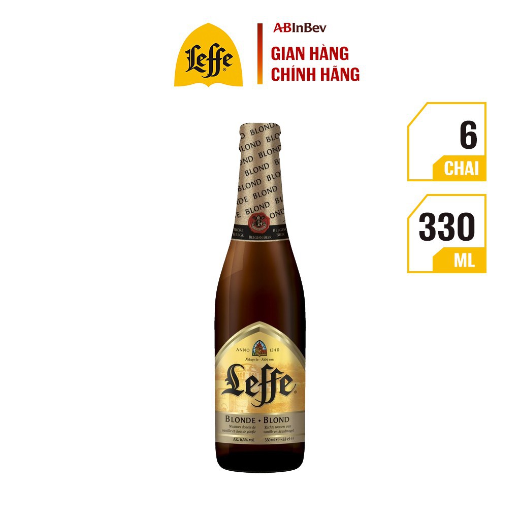 Lốc 6 Chai Leffe Blonde (Leffe Vàng) Thượng Hạng - Bia Nhập Khẩu