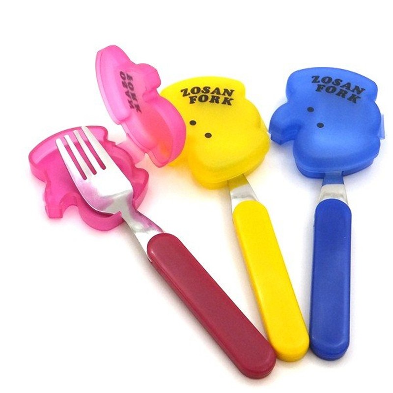 Thìa dĩa inox kèm hộp có nắp ZOSAN FORK NHẬT hình thú đáng yêu cho bé tập xúc ăn dặm