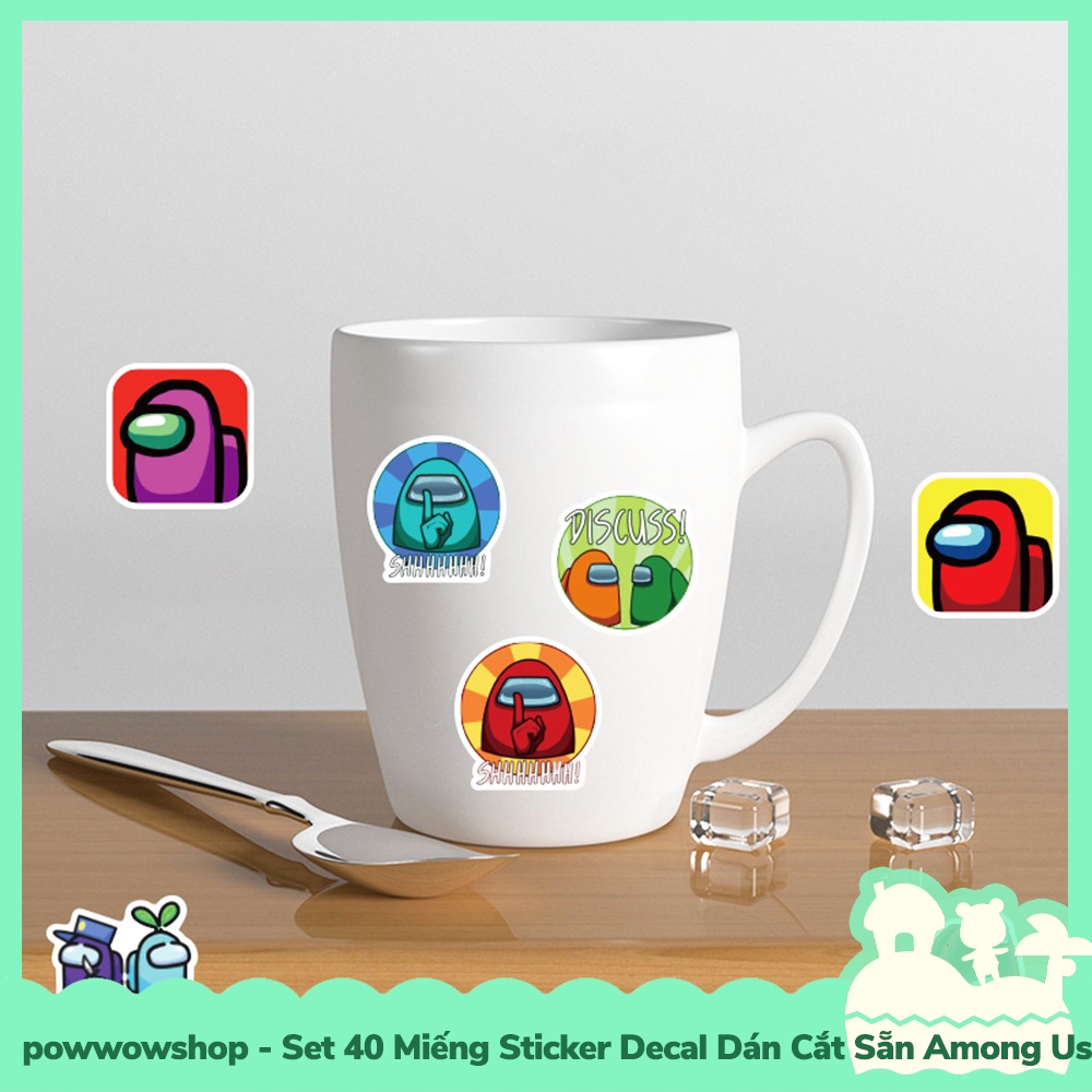 [Sẵn VN - Hỏa Tốc] Set 40 Miếng Sticker Decal Cắt Sẵn DIY Dán Trang Trí Vật Dụng Mẫu Game Among Us Face T Face