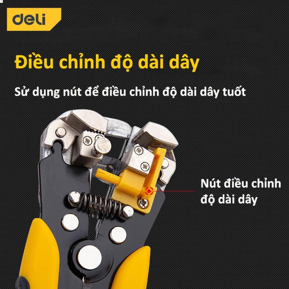 [LIFEDL157] Kìm Tuốt Dây Điện Bấm Cos Đa Năng Deli - Chất Liệu Thép Cao Cấp, Điều Chỉnh Lực Tuốt Dây Dễ Dàng - DL2018 .