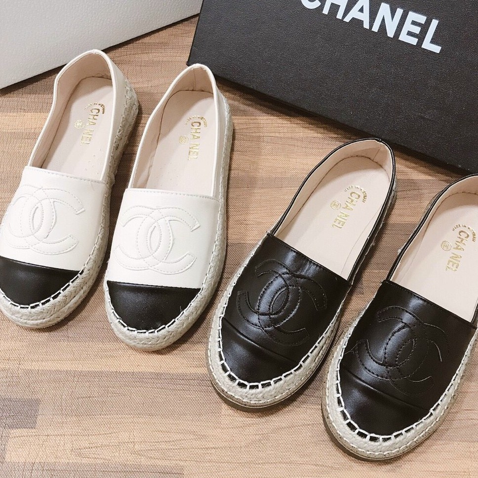 Dép Nữ - Thời Trang CHANEL đế cói cao cấp - Đen - Nude