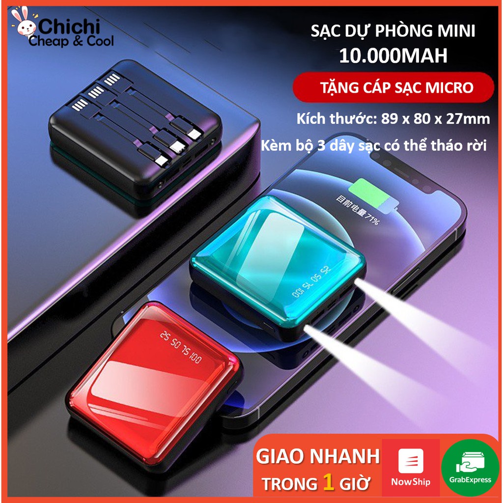 Sạc Dự Phòng 20000mAh mini cao cấp giá rẻ kèm dây sạc nhanh nhỏ gọn ChiChi PDP06