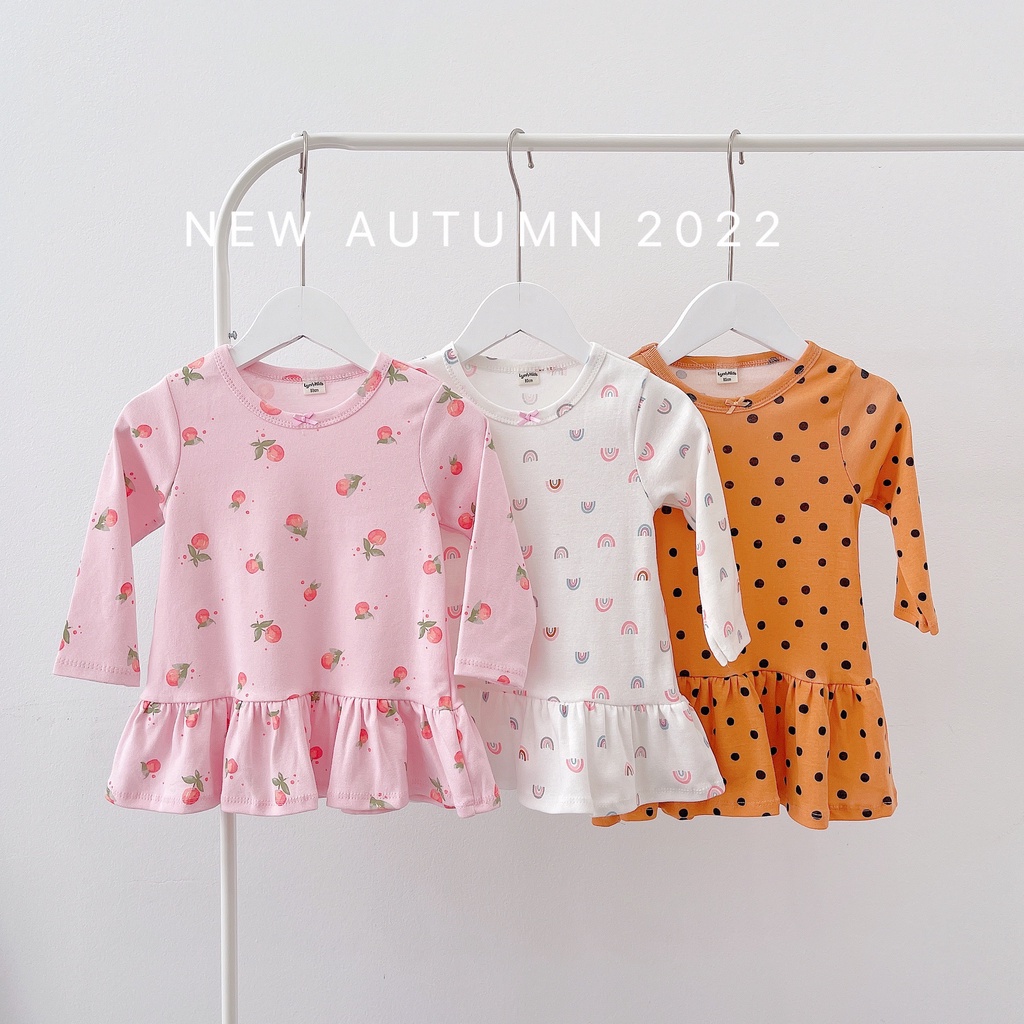 Váy cotton thu đông cho bé, Váy đuôi cá dài tay vải xuất dư cho bé gái