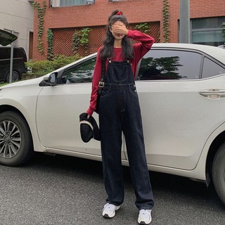 (ORDER) Quần yếm bò jean ống rộng suông lưng cao ống suông dài cá tính ulzzang Hàn It-girl