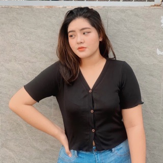 Croptop [Xả kho][Bigsize] thun gân cổ V