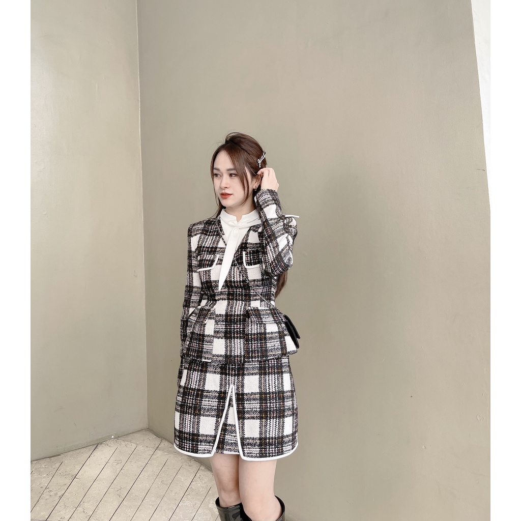 Chân váy dạ Tweed kẹp viền da cao cấp (𝒫𝒶𝒸𝒾𝒻𝒾𝓇 𝓉𝓌ℯℯ𝒹 - Skirt)