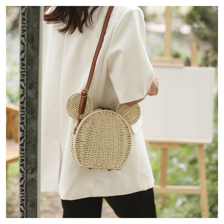 Túi Cói JASMIN NOIR Đeo Chéo Dáng Tròn Kiểu Dáng Đơn Giản Cho Nữ