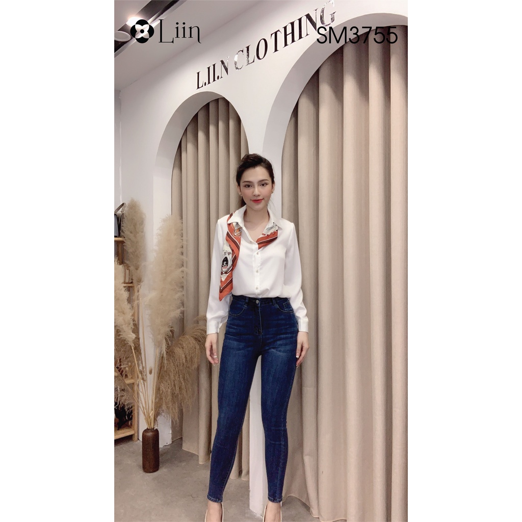 Áo sơ mi chất Lụa đẹp màu Trắng Kèm Khăn phong cách trẻ trung, năng động Liin Clothing SM3755