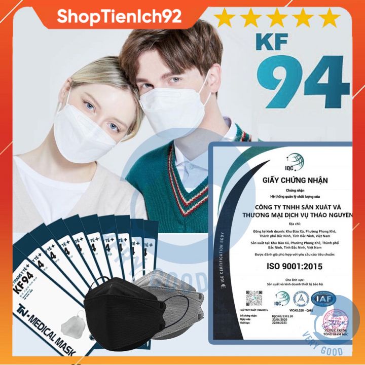 Túi 10 Khẩu trang y tế 4 lớp hỗ trợ kháng khuẩn 3d KF94 tiêu chuẩn Hàn Quốc tienich92