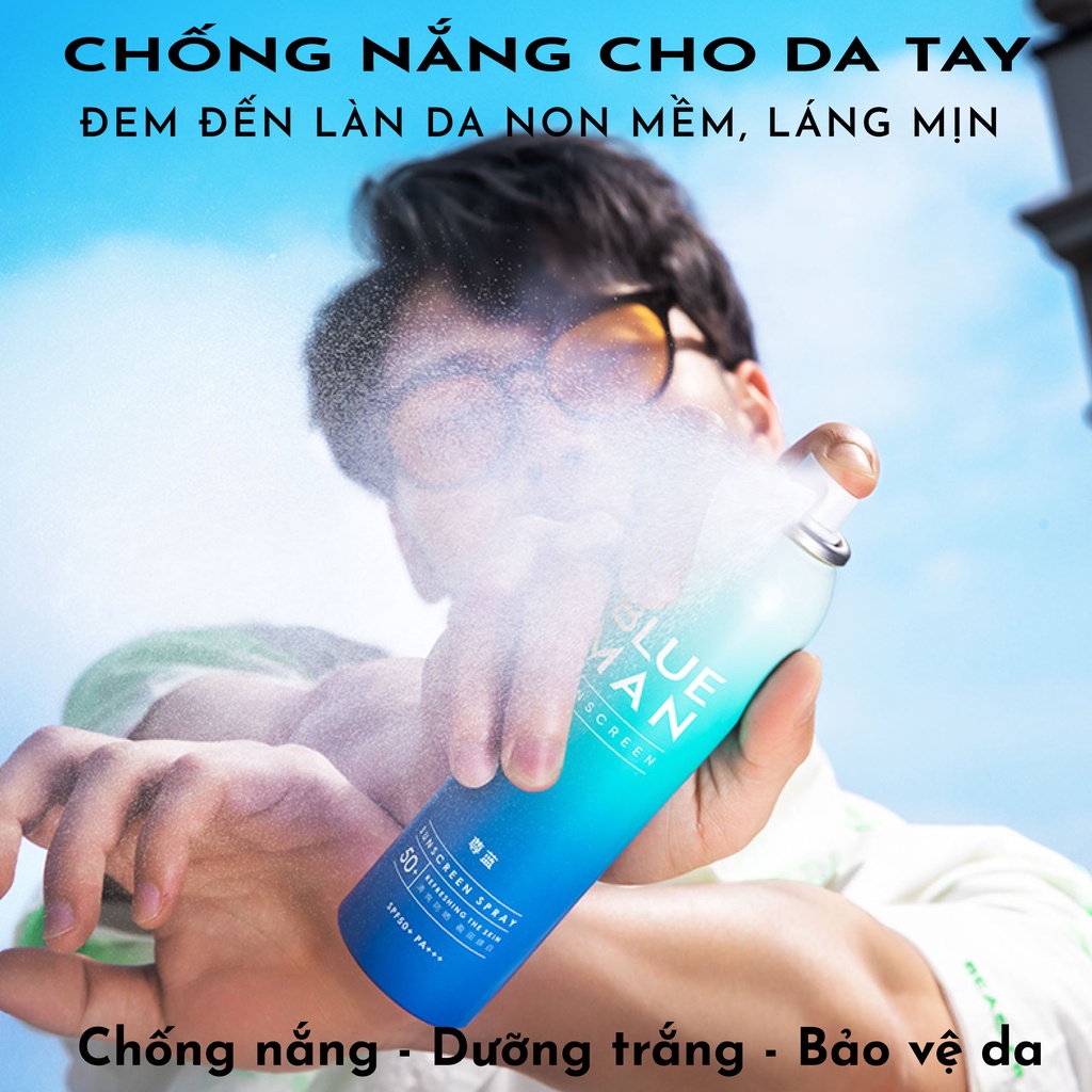 Xịt Chống Nắng Nam BLUEMAN Nâng Tone Da SPF 50+ Không Cồn &amp; Kiềm Dầu (99ml) ZL145