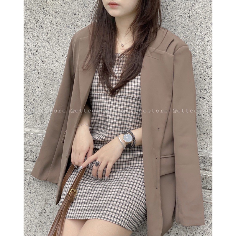 Áo blazer nữ ETTEE form đứng dáng, độn vai freesize màu nâu Banko A1833 | BigBuy360 - bigbuy360.vn