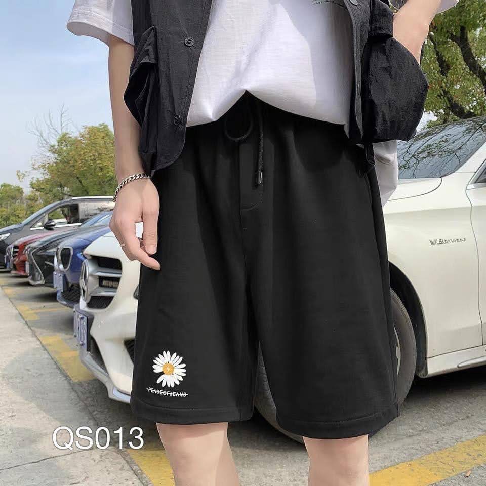 Quần đùi ngắn nam nữ mặc nhà thêu bông cúc nhí