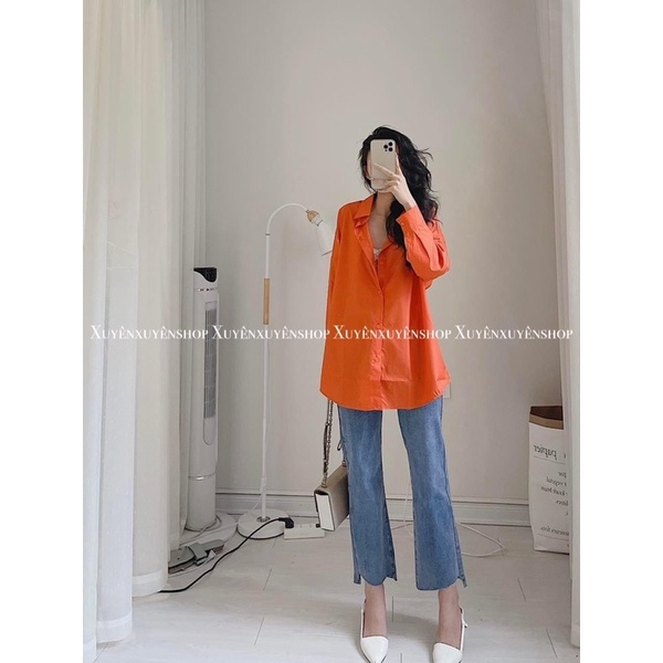 (Ảnh thật) Áo sơmi thô mềm 8 màu trơn oversize