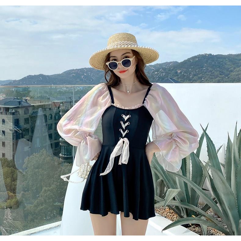 【Ngày vận chuyển】Đầm bơi một mảnh tay dài phong cách gợi cảm thời trang 2021 cho nữ
