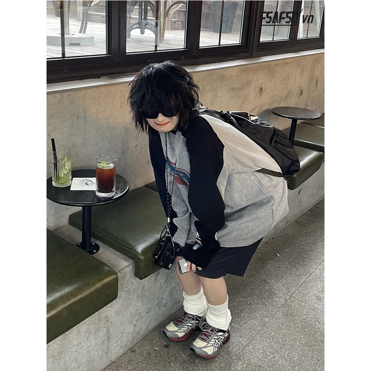 Áo Thun Tay Dài Cổ Tròn Dáng Rộng Màu Sắc Retro Dành Cho Nữ