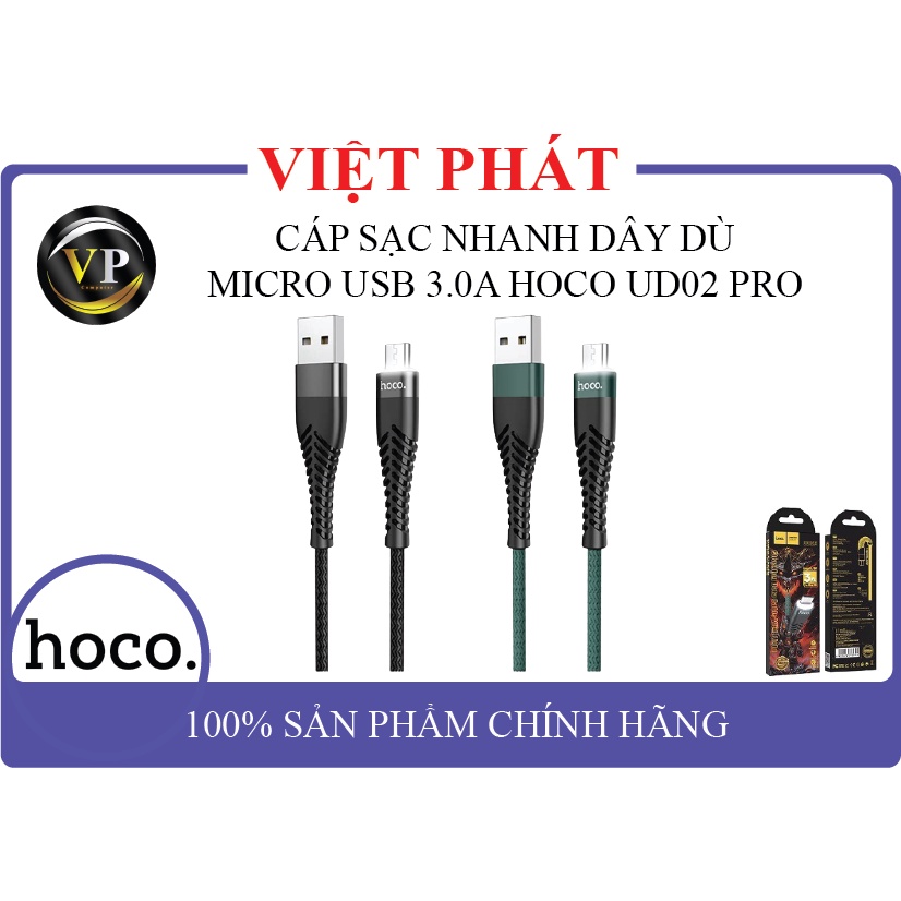 Cáp Sạc Nhanh Dây Dù Micro USB Có Led Hoco 3.0A UDO2 Pro
