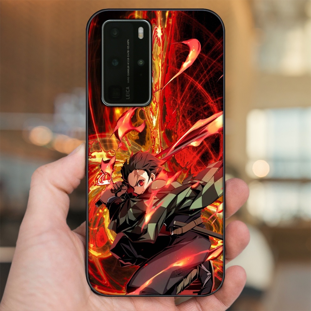 Ốp lưng Huawei P40 Pro viền đen in hình Tanjiro Kimetsu No Yaiba
