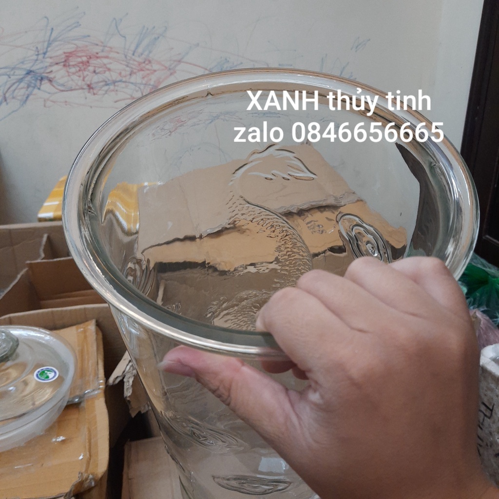 Bình thủy tinh trụ rồng ngâm củ sâm, ngâm quả, ngâm nấm linh chi - dung tích 15 Lít