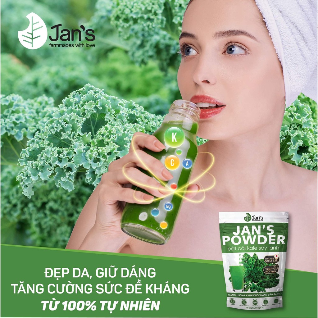 [Mã BMBAU50 giảm 7% đơn 99K] Bột cải xoăn kale sấy lạnh nguyên chất Jan's 50g