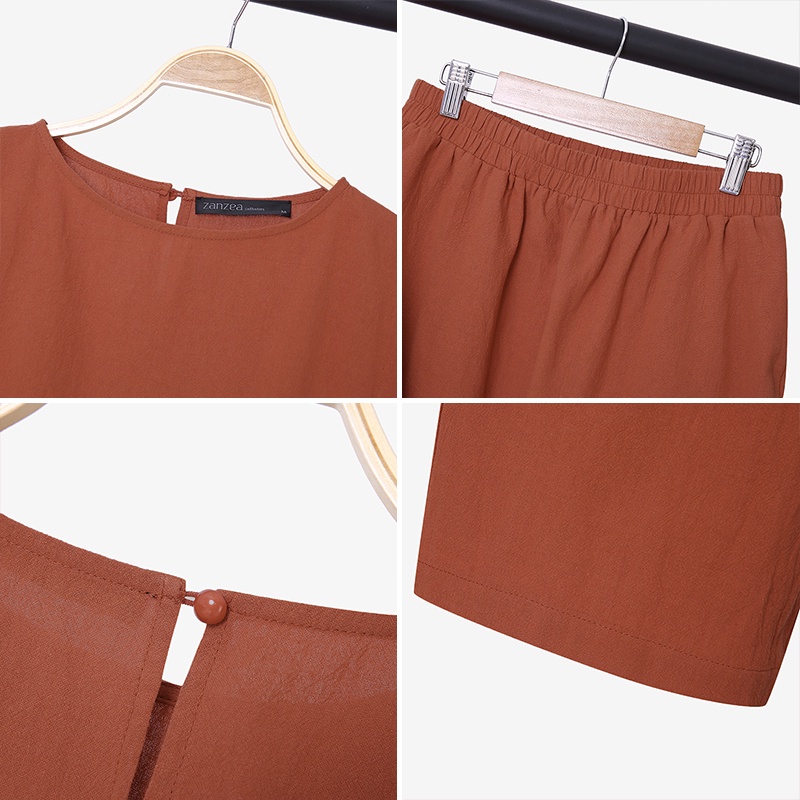 ZANZEA Bộ Áo Tay 3/4 Kiểu Dáng Đơn Giản + Quần Dài Ống Rộng Phong Cách Châu Âu Cho Nữ