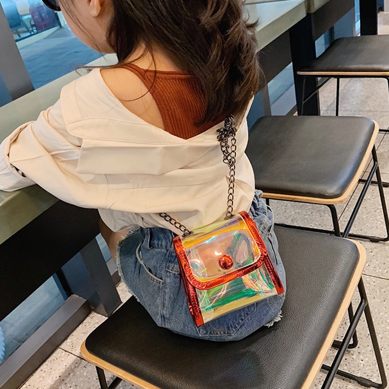 Túi đeo chéo Ielgy dáng vuông thiết kế nhỏ nhắn màu laser trong suốt đáng yêu dành cho bé gái