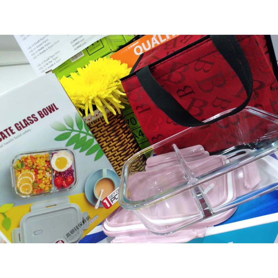 Hộp thủy tinh 2 ngăn, hộp thủy tinh chữ nhật 2 ngăn 1000ml, hộp thủy tinh chia ngăn | BigBuy360 - bigbuy360.vn
