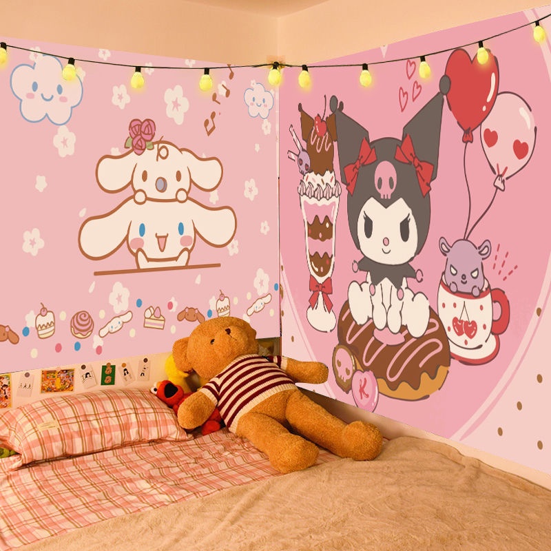 Thảm Treo Tường Trang Trí Phòng Ký Túc Xá In Hoạt Hình Sanrio Melody Cún Tai To Kuromi Hello Kitty