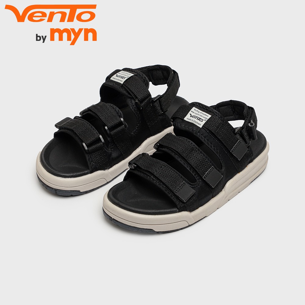 Giày Sandal Vento Nam Nữ F12 F1001 3 quai - Đen ghi