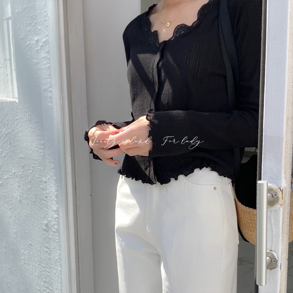 (ORDER) Áo len dệt kim cardigan mỏng nhẹ MORAN cổ phối ren tiểu thư nhẹ nhàng