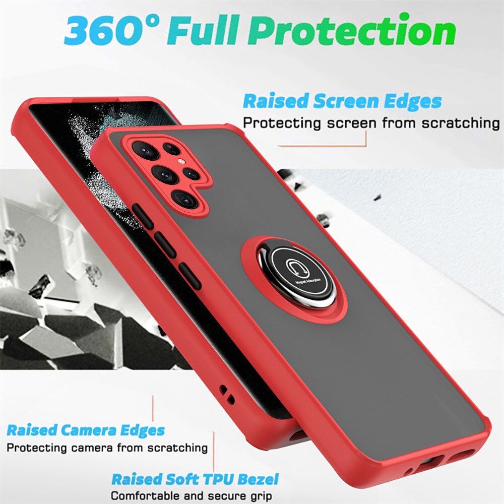 Matte Camera Shockproof Cover For Samsung Galaxy S22 Ultra 5G Case Samung S 22 22S Plus S22Ultra Magnetic Ring Stand Armor Coque