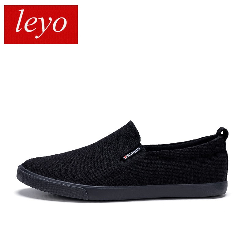 Slip on nam Leyo - Giày lười vải nam chất liệu vải bố đế cao su 2 màu đen và xám  - Mã SP A2182