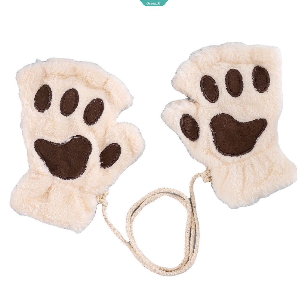 Găng Tay Hở Ngón Hình Chân Mèo Phủ Lông Mềm Mại Thời Trang Cho Nữ