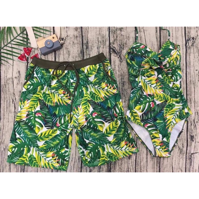 Quần cặp nam nữ đi biển xanh chuối