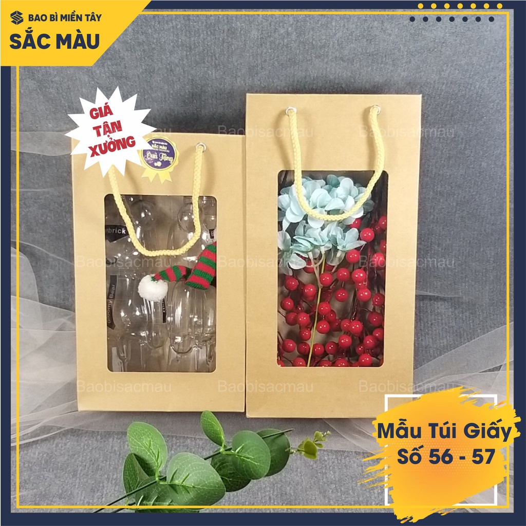 5 Túi giấy mặt kiếng đựng quà biếu tặng, trái cây, chai mật ong, mật nho, hoa sáp, đồ thực phẩm...Túi giấy số 56 - 57