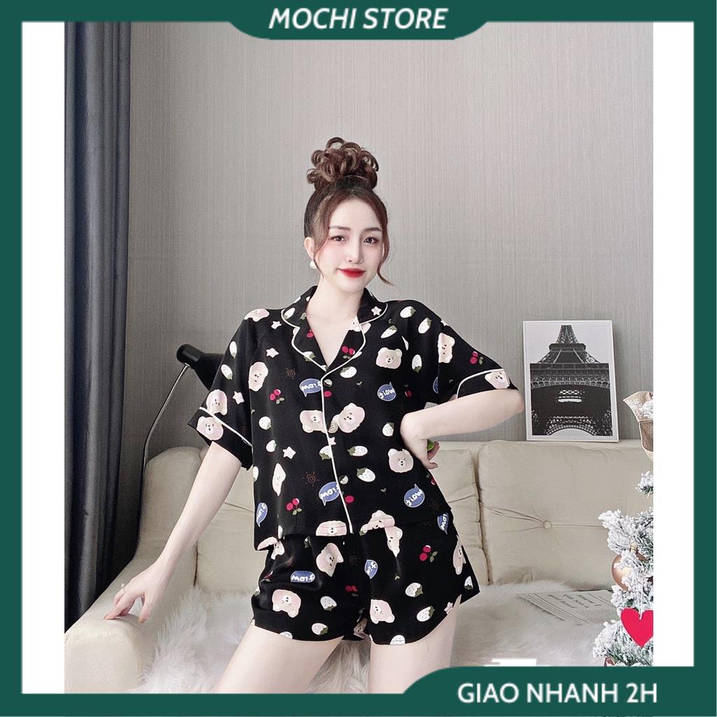 Bộ Ngủ Pijama, Đồ Lụa Mặc Nhà Áo Tay Ngắn Phối Hoa Văn Quần Sọc Chất Lụa Satin Màu Trơn, Nhiều Màu Form Dáng Rộng Rãi Th | BigBuy360 - bigbuy360.vn