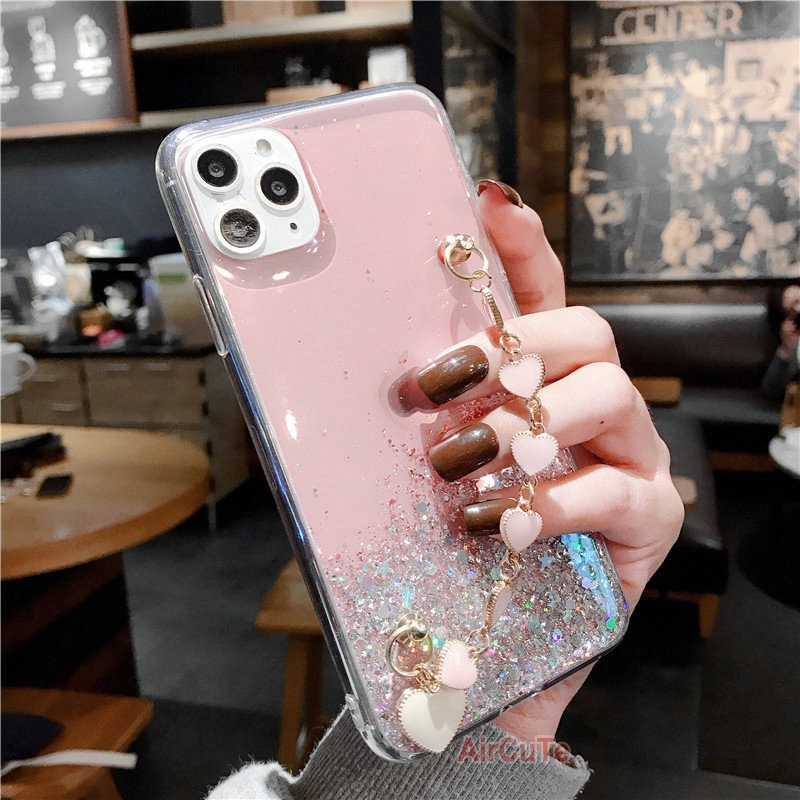 iPhone SE 2020 11 Pro Max X Xs XR 5 5s 6 6s 7 8 Plus 6s+ 6+ 7+ 8+ Starry Sky Glitter Sequins Wristband Soft TPU Case Cover