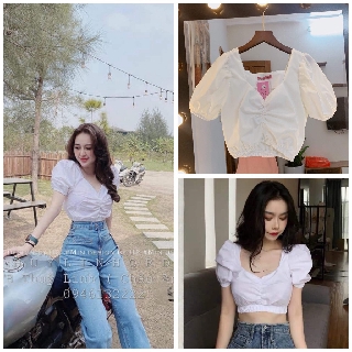 Áo croptop vai bồng chun eo