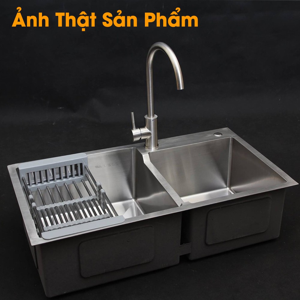 Chậu rửa bát inox 304 KOSKO Đúc 2 hố lệch (Tặng Kệ Để Đồ Đa Năng + Bộ ống xả) Bảo hành 12 đến 24 tháng