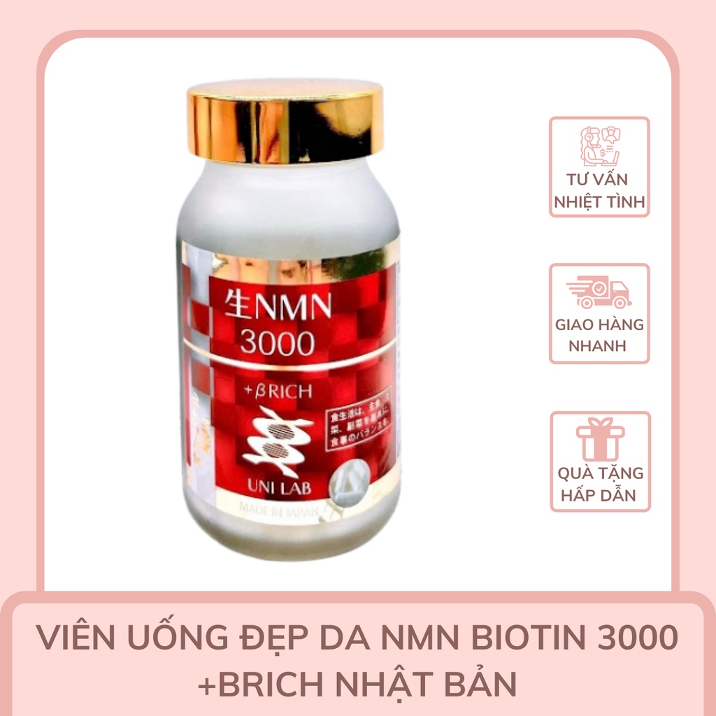 Viên Uống Đẹp Da NMN Biotin 3000 +Brich Nhật Bản Chống Lão Hóa Trẻ Hóa Da 60 Viên