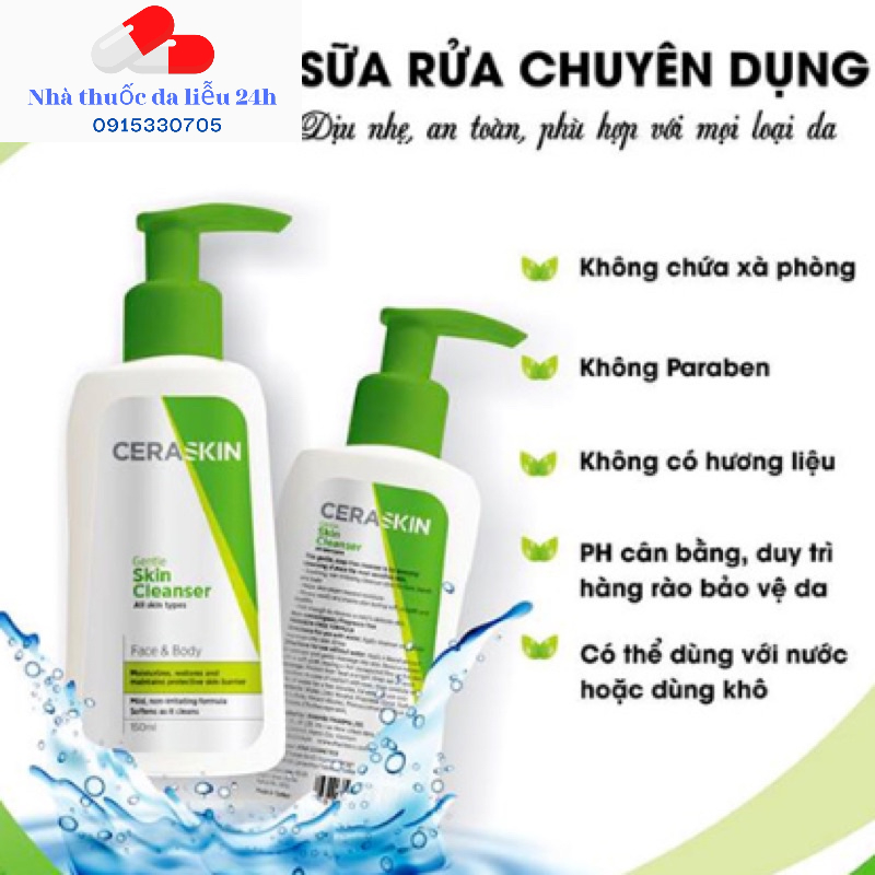 Sữa rửa mặt CERASKIN GENTLE SKIN CLEANSER 150ml - Nhà thuốc da liễu 24h