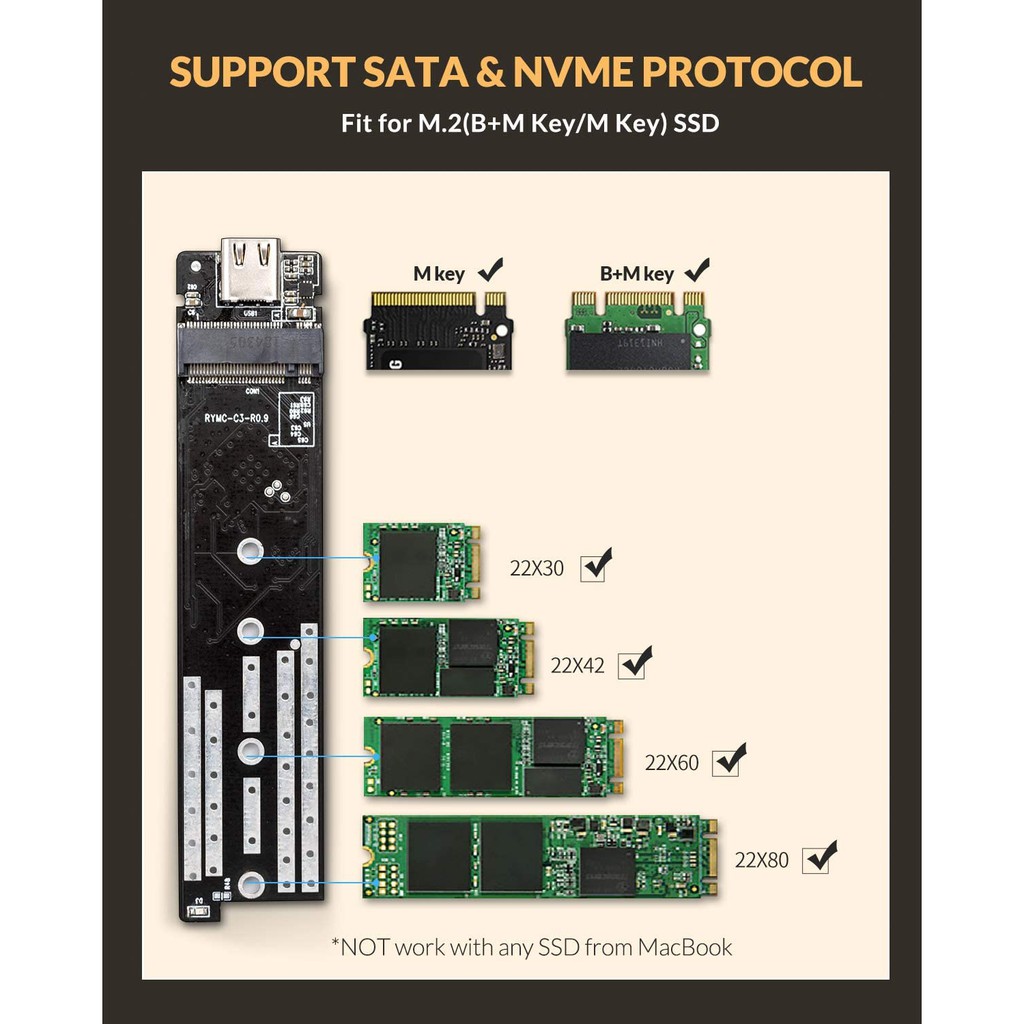 ORICO Vỏ Ổ Cứng Ssd M2 Nvme Kèm Cáp Usb C 10gbps Tiện Dụng Chất Lượng Cao(M2PJM)