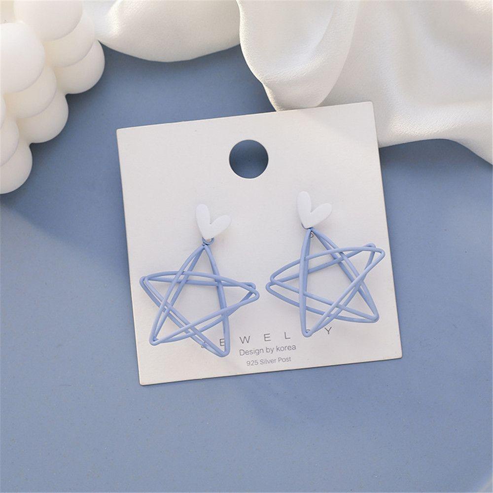 Đôi Bông Tai Họa Tiết Trái Tim Ngôi Sao Màu Xanh Da Trời Thời Trang Bắt Mắt